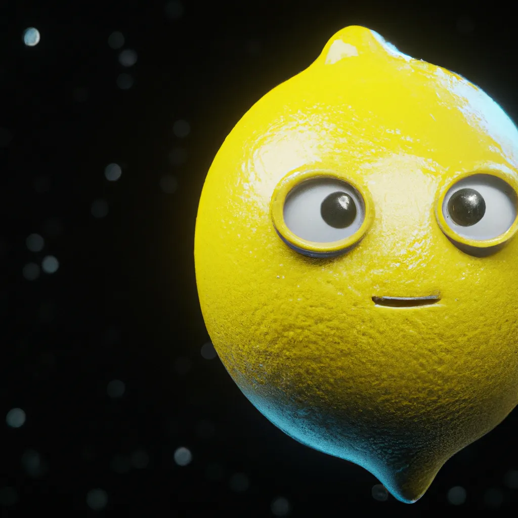 Prompt: Lemon in space, close-up, very cute, emoji, multicolored, Unreal Engine 3D render, trending on ArtStation, realistic materials