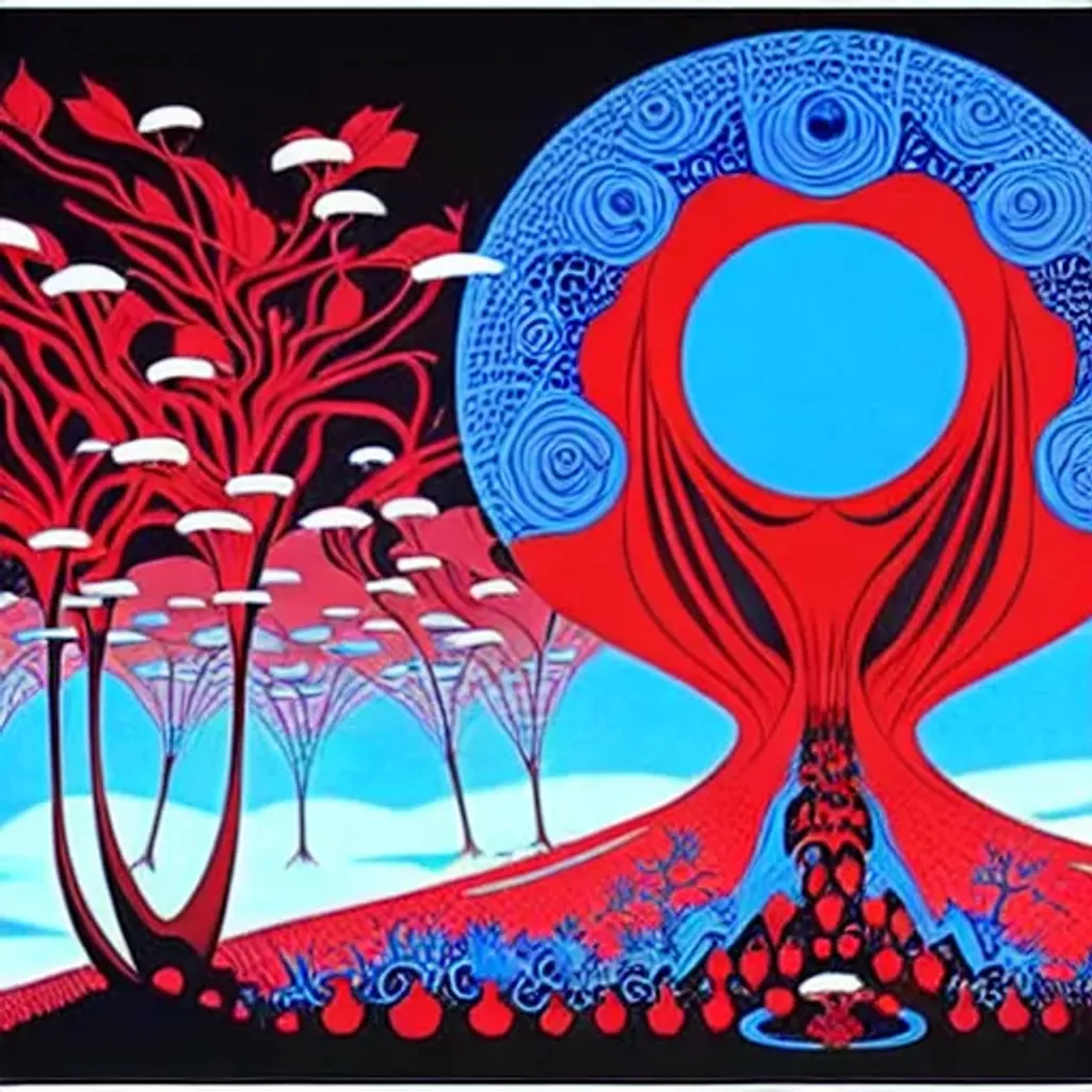 Prompt: House of the hopefulness, 
House of the loneliness, impressive surrealist painting by Tim Burton and Sho Murase and eyvind earle. Floral explosion. Rich fauna. Organic biopunk. Dystopian wasteland. Food advertisements.