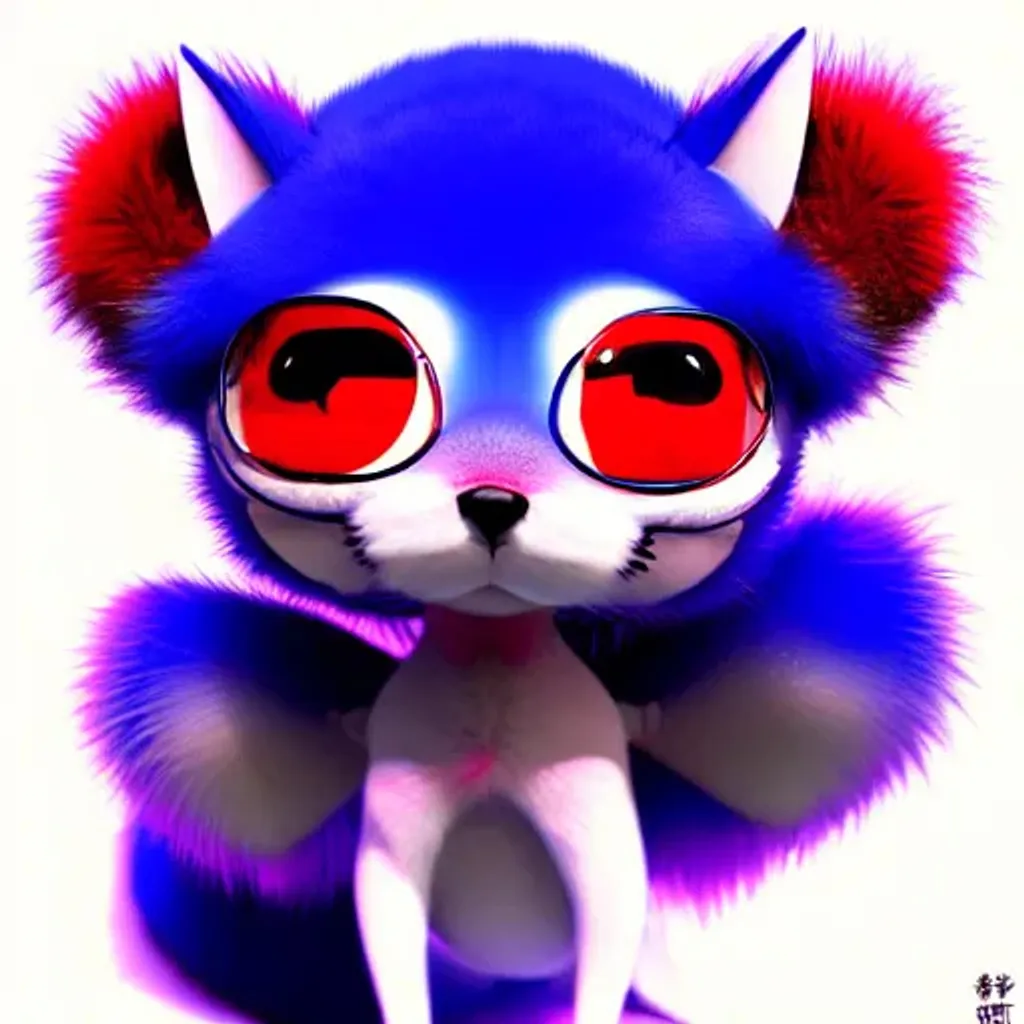 Prompt: kawai 3d furry cyte cuteness creature, character design charadesign, big charming anime manga cute eyes, vorticismcore chronopunk, vivid brilliant red and blue , hyperrealistic fur hyperdetailed