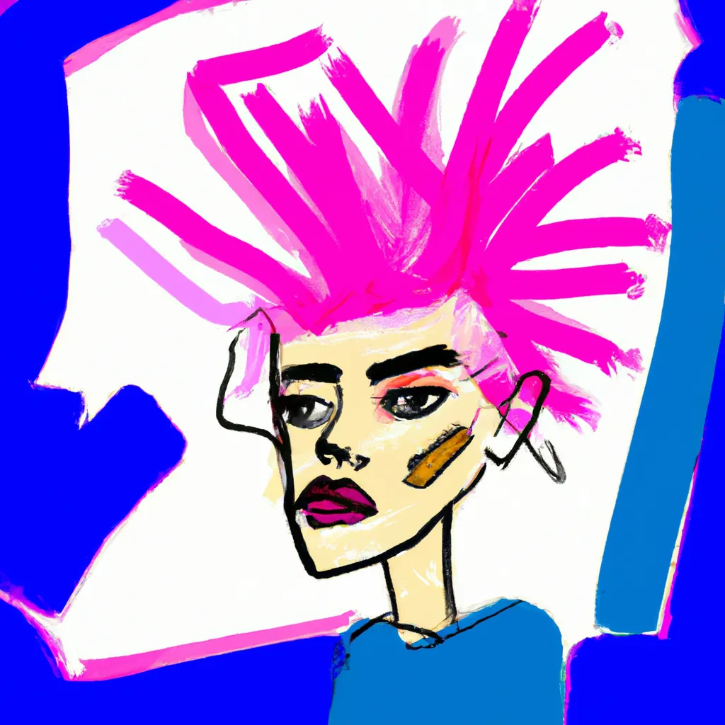 Prompt: basquiat style portrait of a girl with pink hair