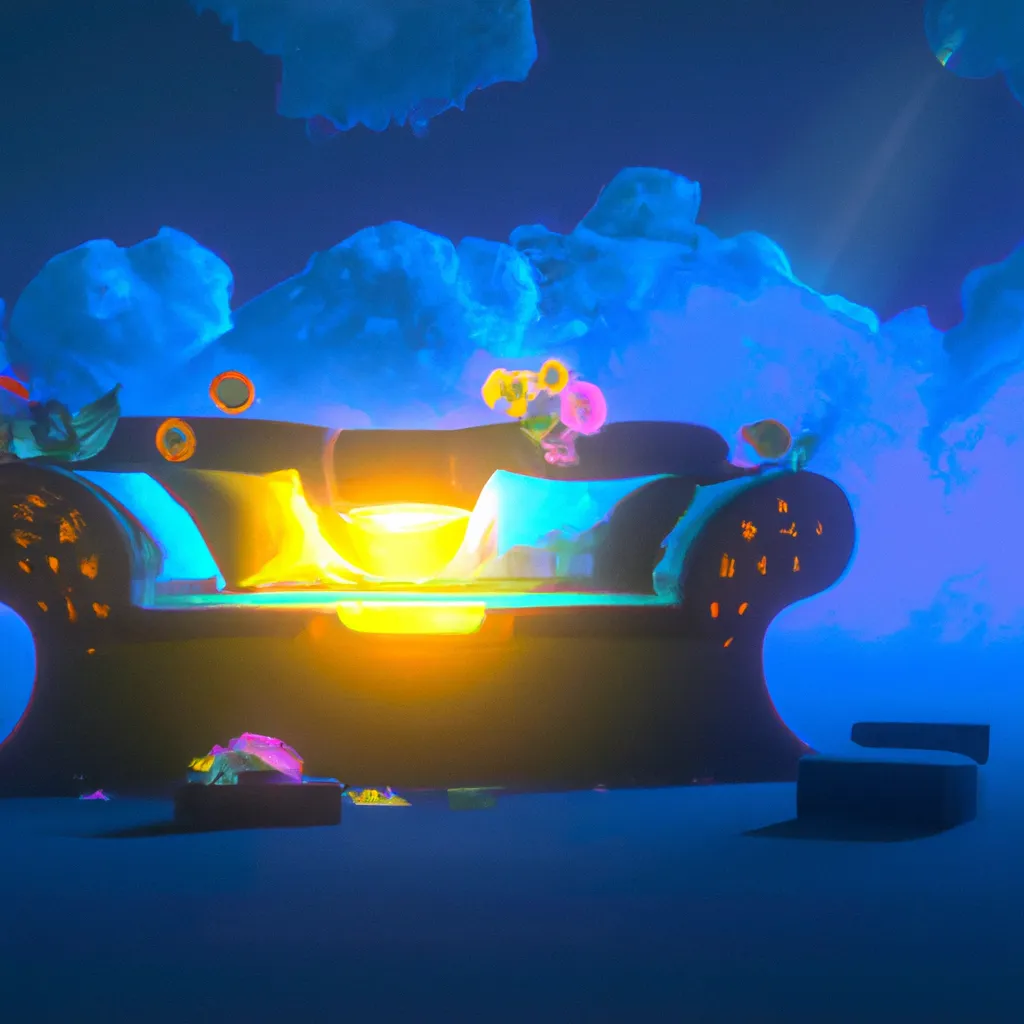 Prompt: futuristic couch made of clouds, cinematic lighting, glowing flowers, unreal engine