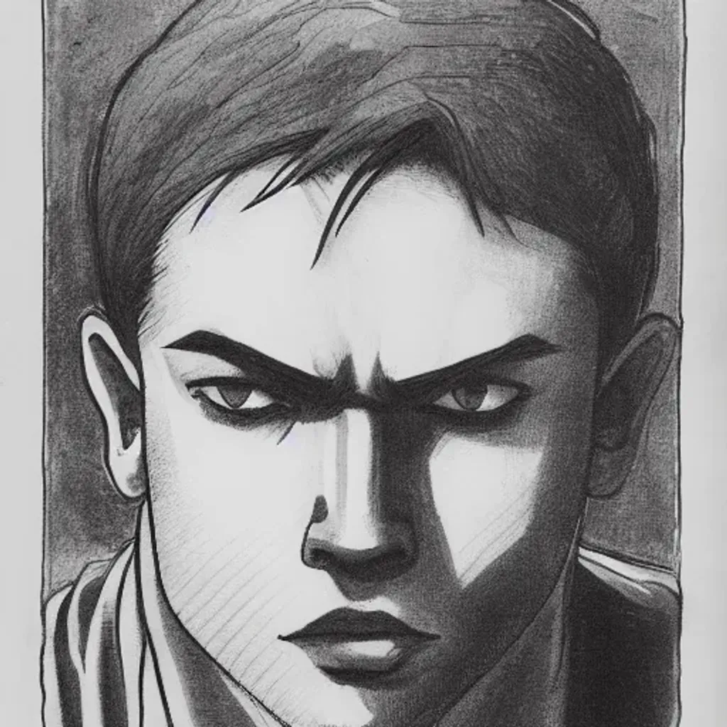 Prompt: black and white cross-hatching medium-shot ink European illustration of a young man in white shirt, wide shoulders, closed mouth, focused symmetrical detailed eyes, looking at camera, has dark hair, by Moebius, Naoki Urasawa