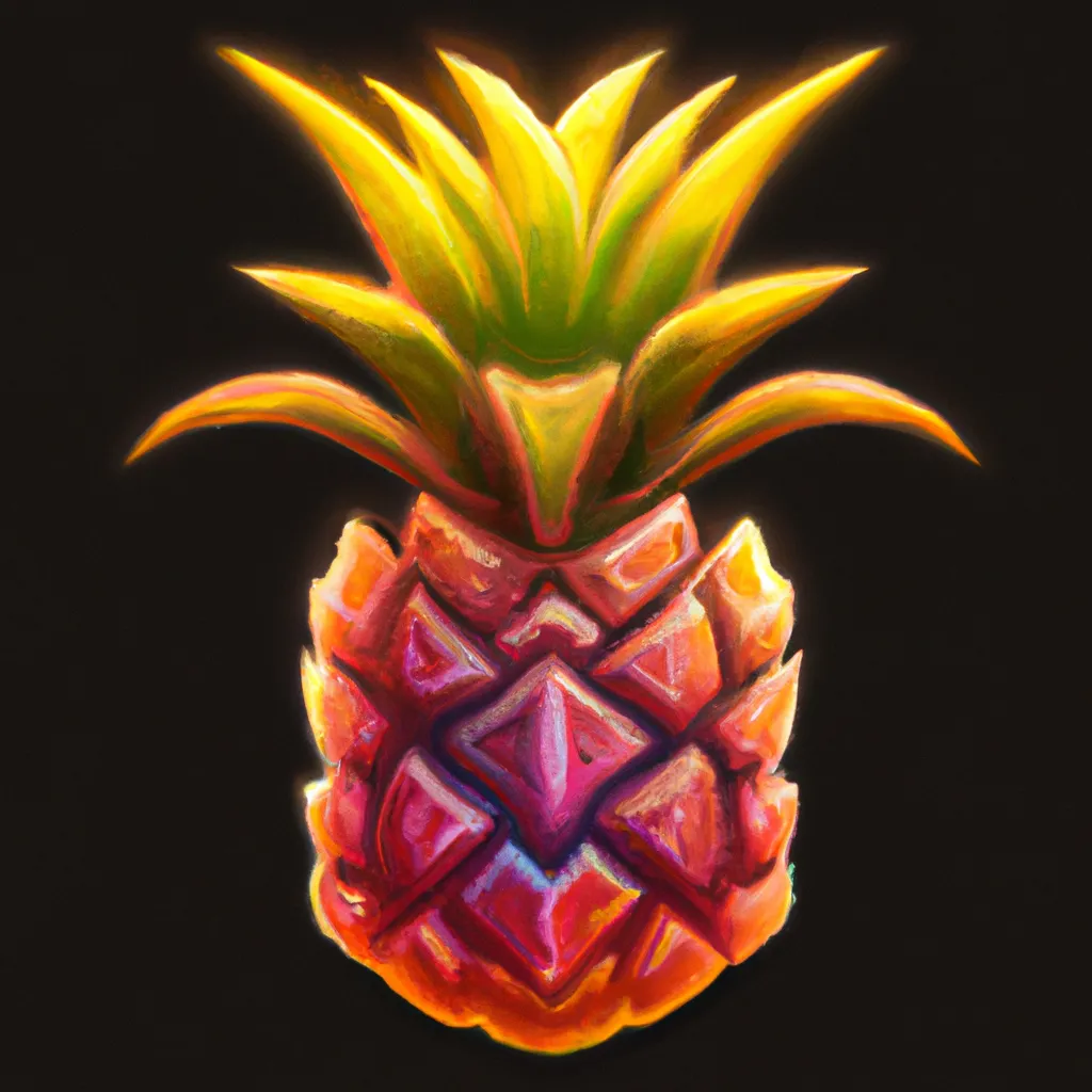 Prompt: hyperrealist detailed pineapple in the middle center of a black background, game item icon, 2d game asset, World of Warcraft, Guild Wars 2, digital hand painting concept art