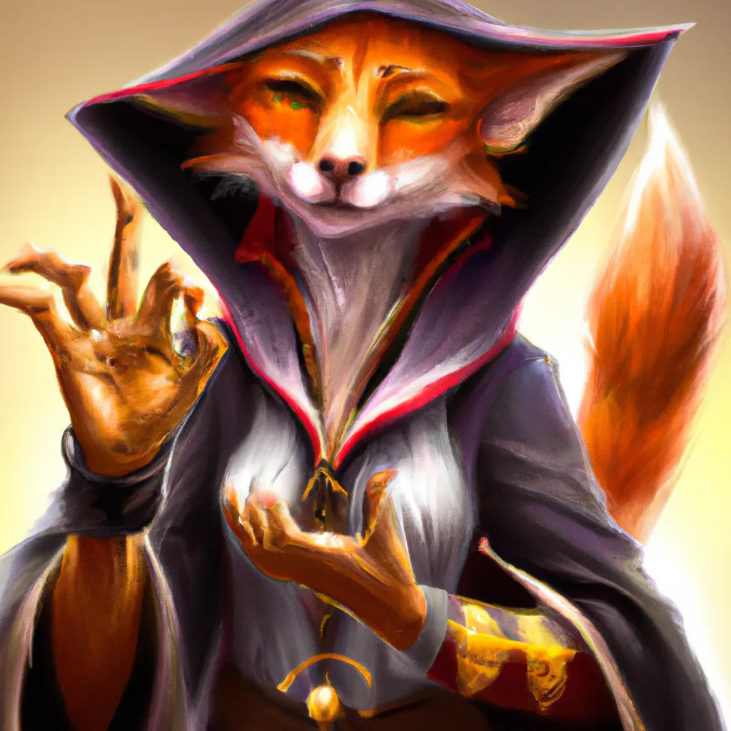 humanoid fox dressed as witch doing sign magic langu... | OpenArt