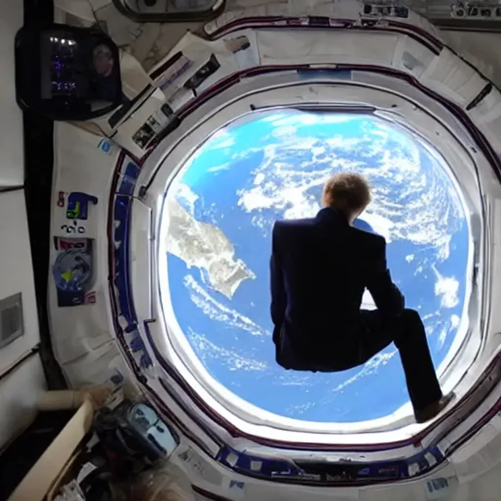 Prompt: A rich man in a suit looking out of the window of a space station ,D&D, elegant, hopeful, muscular, highly detailed, digital painting, artstation, concept art, smooth, sharp focus, illustration