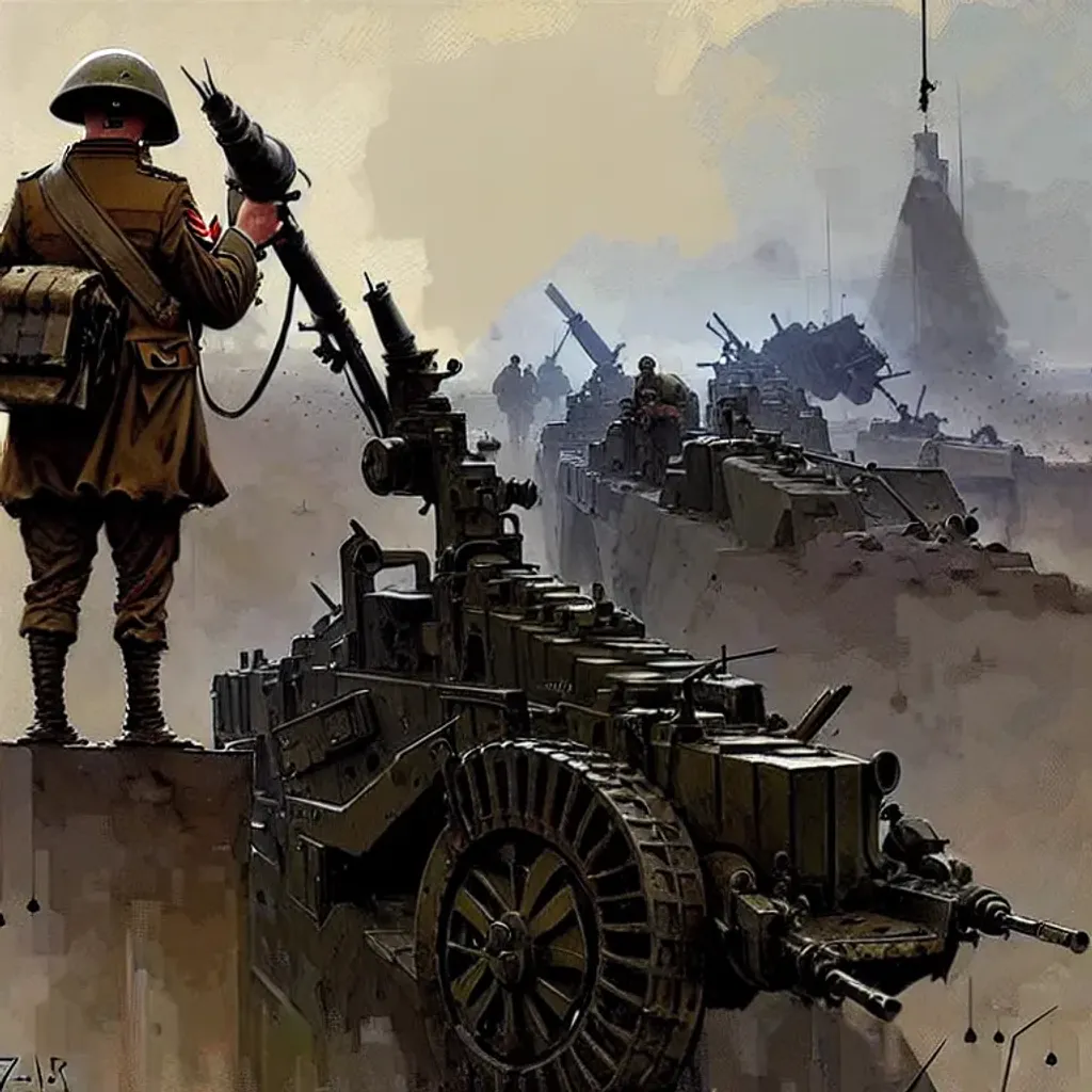 Prompt: dieselpunk artillery, world war one, concept art, art by jakub rozalski