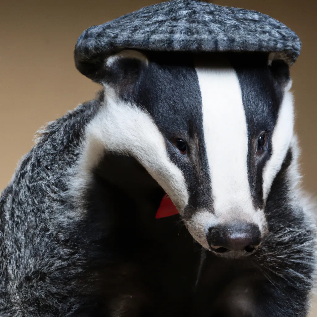 Prompt: Portrait of a badger wearing a tweed flat cap and black tweed jacket