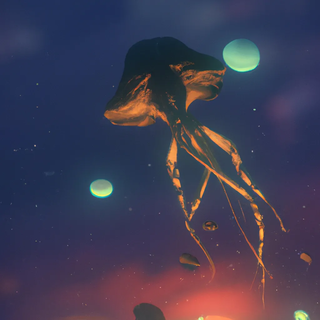 Prompt: A Jellyfish dragon on a skyland, cosmic sky, cinematic, extremely detailed, smooth, cute 4d rendered, trending in artstation