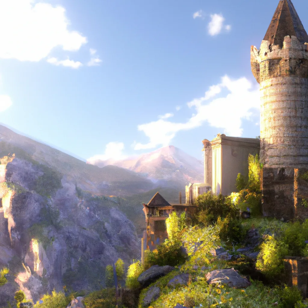 Prompt: castle on mountain side, Visual Novel, Bokeh, Color Grading, 32k, Ray Tracing Reflections, Parallax, Post Processing