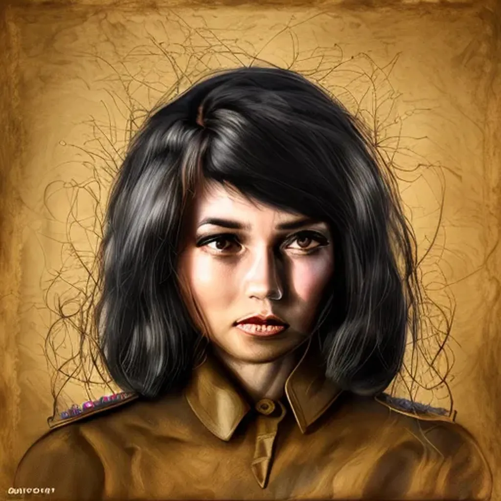 Prompt: portrait of WW2 soldier, beautiful intricate black hair, shimmer in the air, symmetrical, concept art, digital painting, looking into camera, square image
