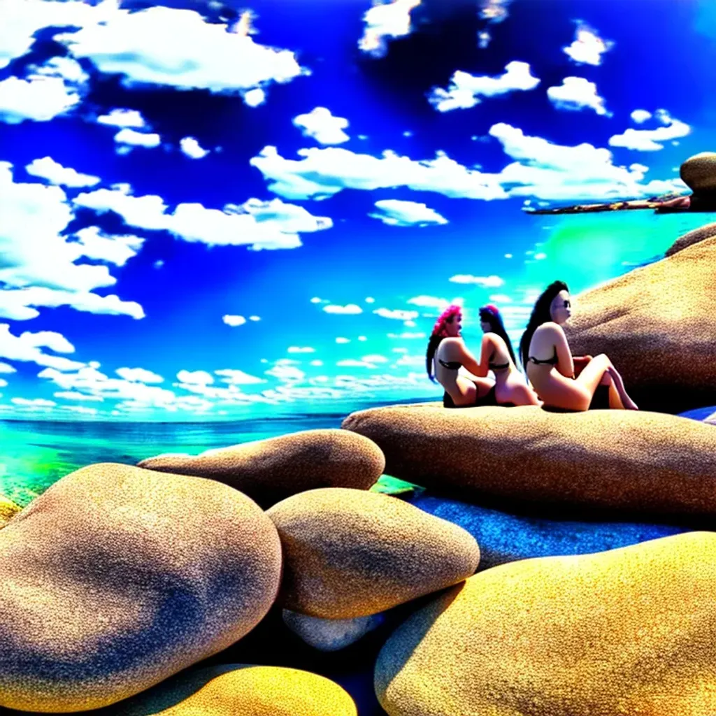 Prompt: beACH scenic MERMAIDS LOUNGING ON ROCKS professional photograph of {scenery}, perfect viewpoint, highly detailed, wide-angle lens, hyper-realistic 3D, with dramatic sky, polarizing filter, natural lighting, vivid colors, everything in sharp focus, HDR, UHD, 64K