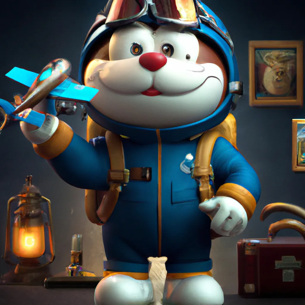 Prompt: cute full body Doraemon in  pilot helmet holding plane, icon, studio portrait,
 digital Art, perfect composition, beautiful detailed intricate insanely detailed octane render trending on artstation, 8 k artistic photography, photorealistic concept art, soft natural volumetric cinematic perfect light, chiaroscuro, award - winning photograph, masterpiece, oil on canvas, raphael, caravaggio, greg rutkowski, beeple, beksinski, giger