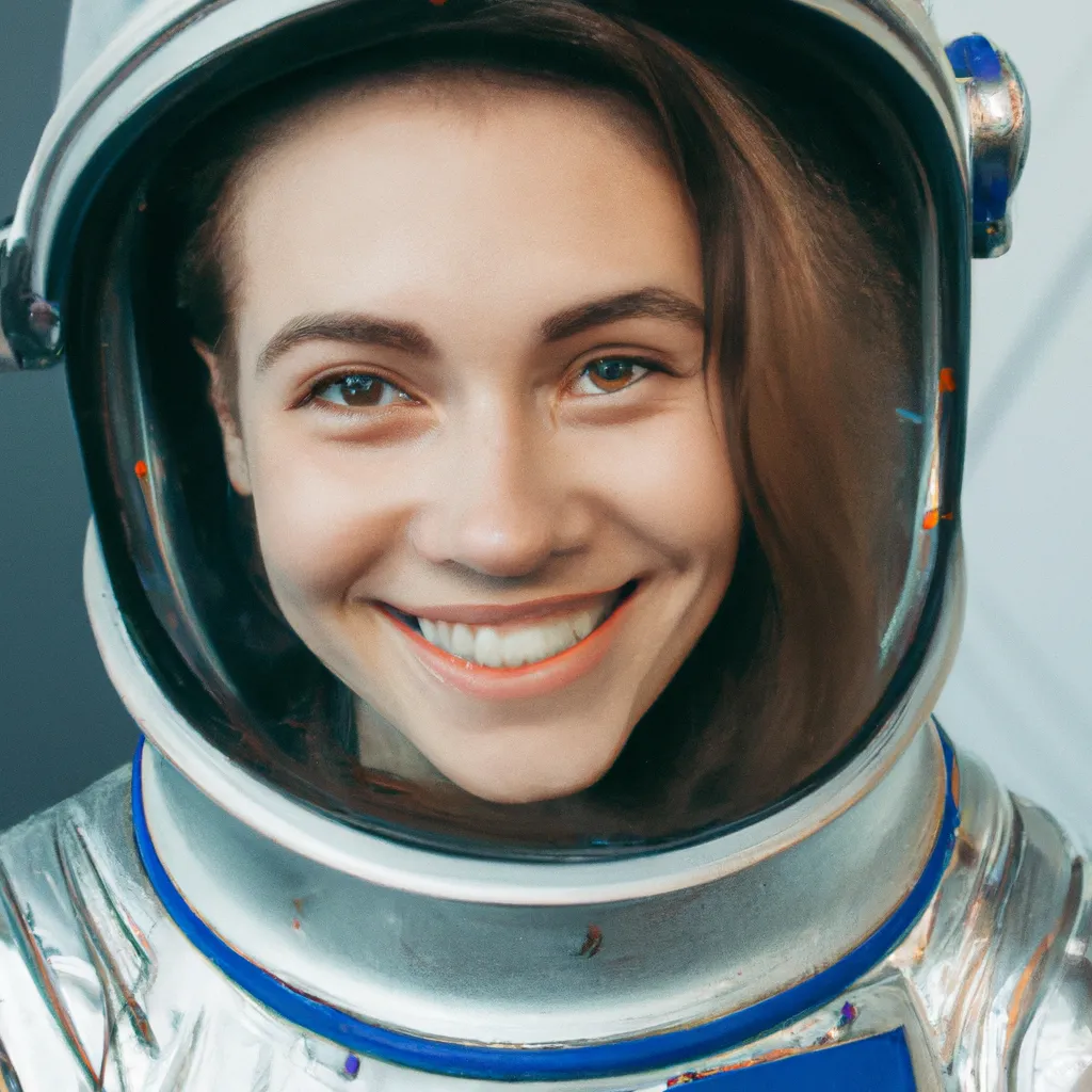 Prompt: Beautiful girl in a spacesuit, smile on her face