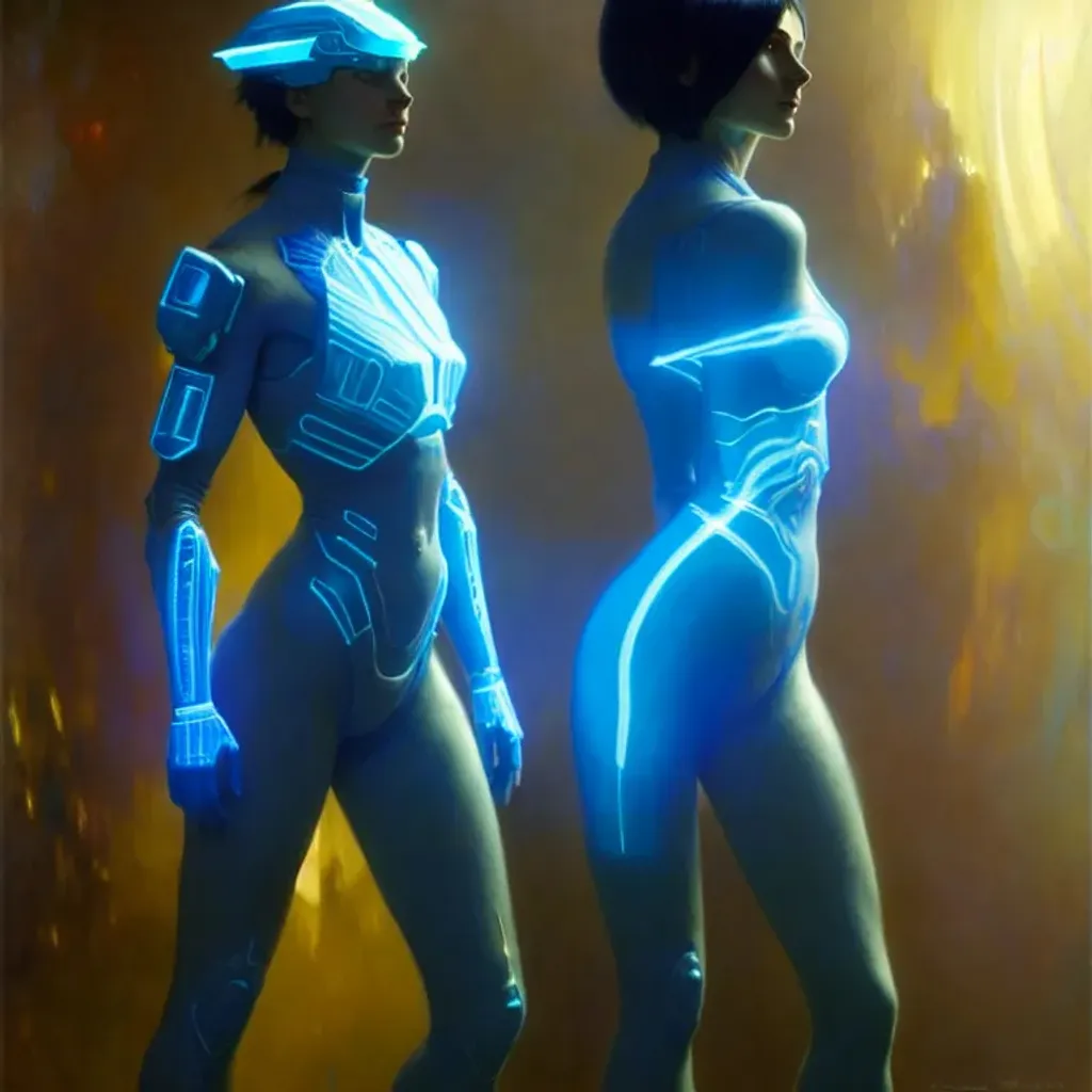 Prompt: Blue holographic skin, hologram,Cortana from halo, painting by gaston bussiere, craig mullins, greg rutkowski, alphonse mucha