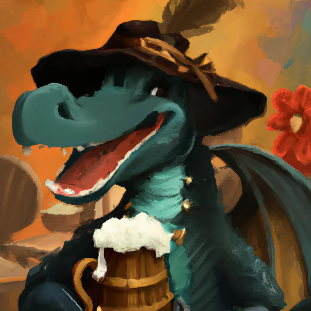 Prompt: A happy dragon with a German Oktoberfest hat and an overflowing tankard, greg rutkowski, andreas rocha, RHADS, digital art, artstation, 