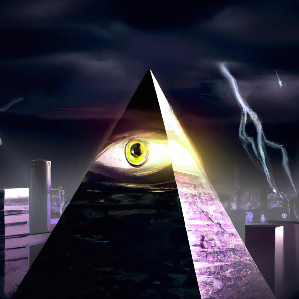 hyper realistic, 3d, Illuminati evil pyramid eye cit...