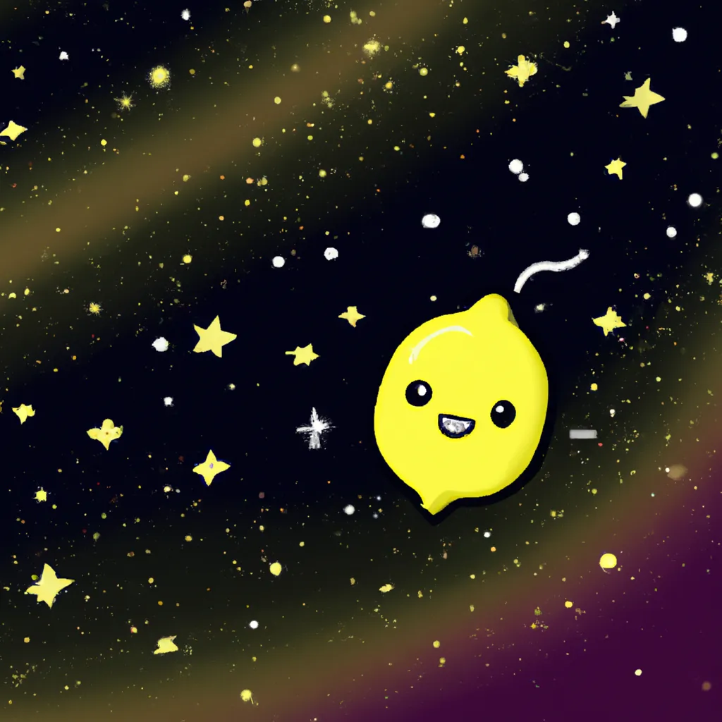 Prompt: lemon smiling while drifting through a colourful deep space with stars and a nebula and galaxy, sanrio, cartoon, simple