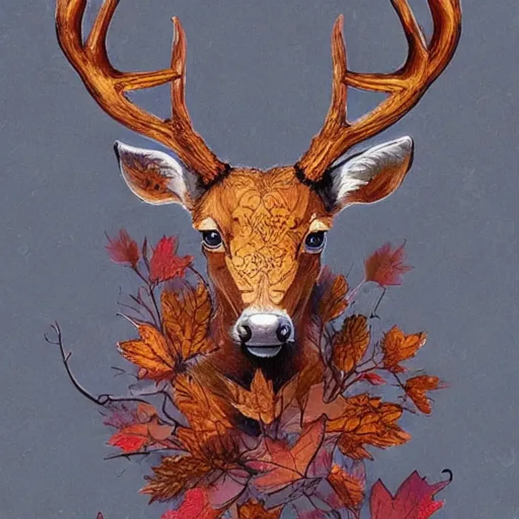 Prompt: amazing detailed beautiful autumn deer, intricate detailed flowing leaves in the style of Lynn Bywaters, lots of detailed autumn leaves victorian versailles highly detailed digital painting artstation concept art smooth sharp focus