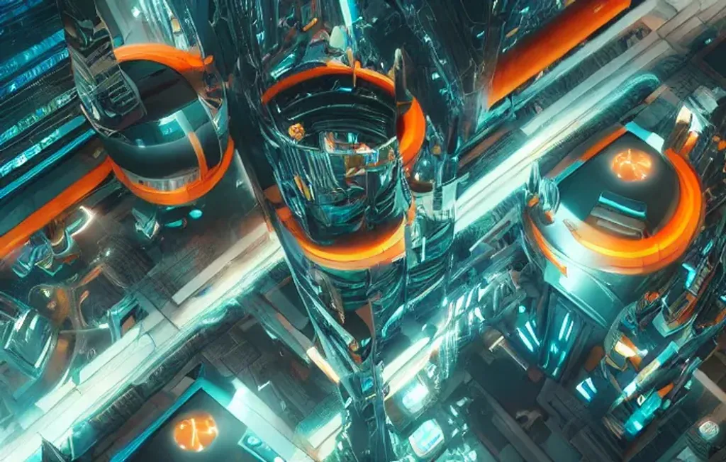 Prompt: A futuristic Modern city constructed around a huge time machine, black and orange and teal colours, Artstation, Glamor Shot, Super-Resolution, Cinematic Lighting, insanely detailed and intricate, hypermaximalist, elegant, ornate, hyper realistic, super detailed