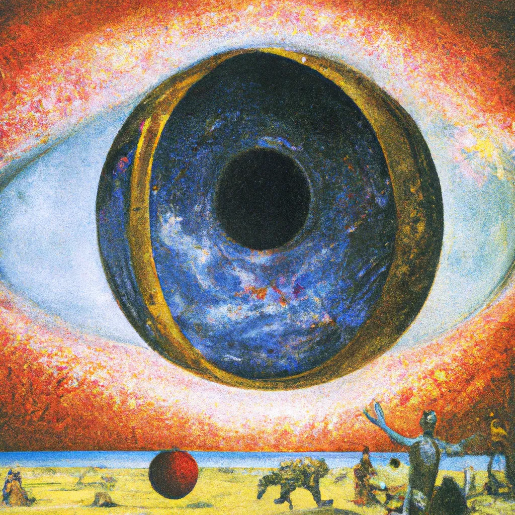 Prompt: Giant Eye over the Planet, cosmic horror, Painting by hieronymus bosch, joel peter witkin