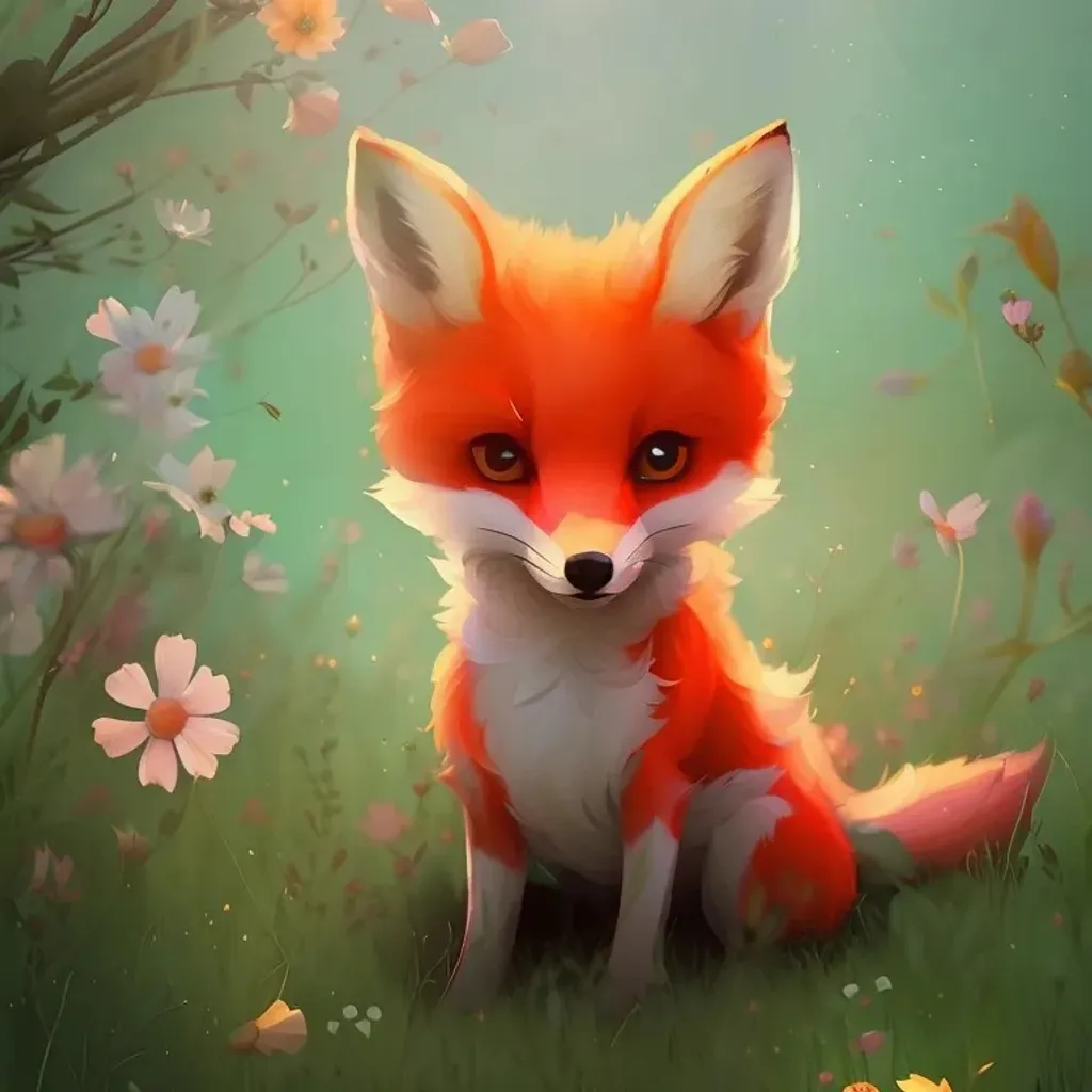 Prompt: cute tiny fox!!! Flower petals!! Flower meadow!!", hyperdetailed and highly intricate digital illustration by Ismail Inceoglu, Gazelli, james jean, Anton Fadeev and Yoshitaka Amano, trending on artstation, Vibrant Colours, volumetric lighting, backlit