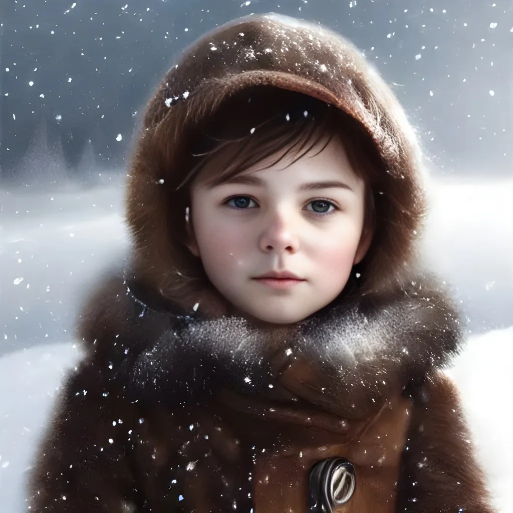 Prompt: Portrait of boy child with brown hair and with cute face, north pole snowy vibe , perfect composition, hyperrealistic, super detailed, 8k, high quality, trending art, trending on artstation, sharp focus, studio photo, intricate details, highly detailed, by greg rutkowski