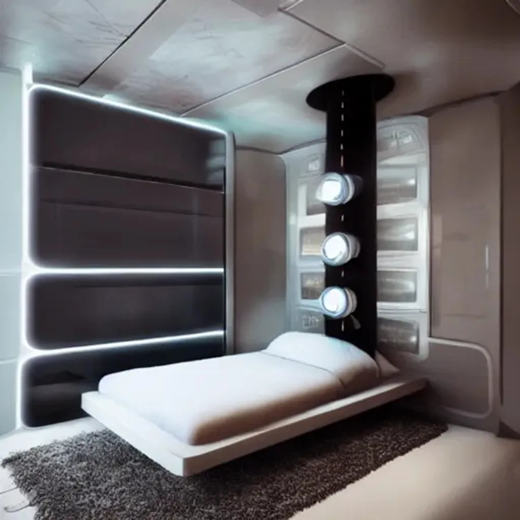 Prompt: futuristic bedroom in a spaceship