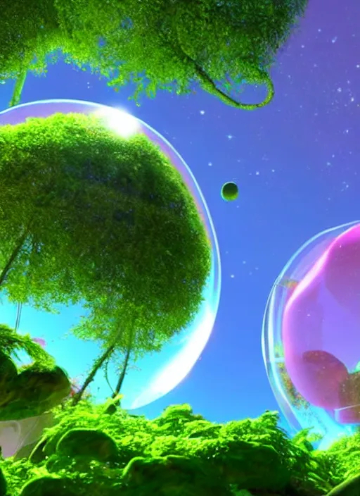 A futuristic sci-fi bubble gum planet, 8k, lush jung... | OpenArt