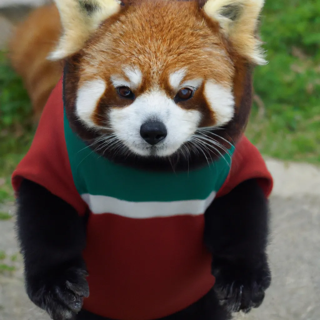 Prompt: photograph of a red panda wearing a sweater