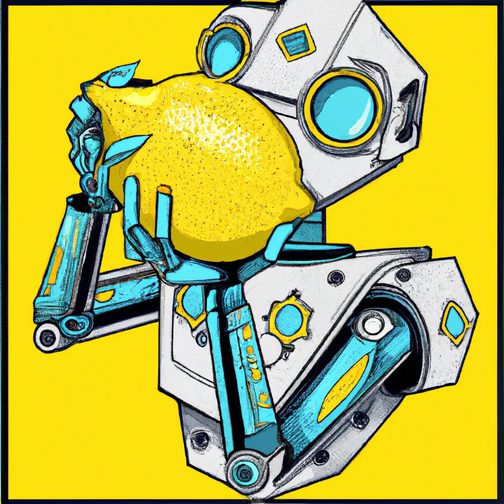 Prompt: Lemon As A Robot Mech, in the style of pop art