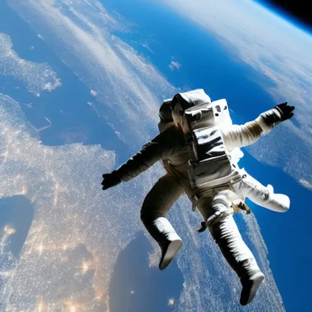 Prompt: Astronaut in space, flying over planet Earth, camera far away