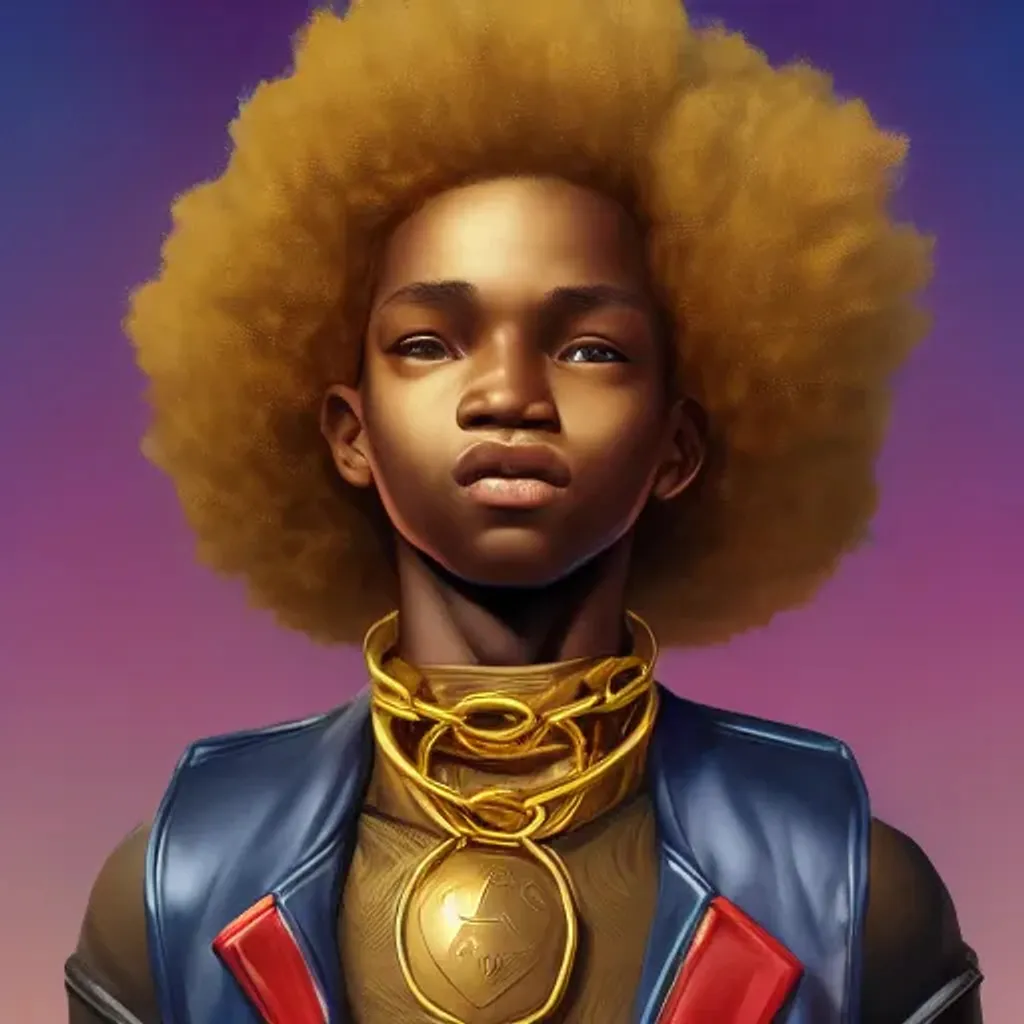 portrait of young black super hero boy, short blonde... | OpenArt