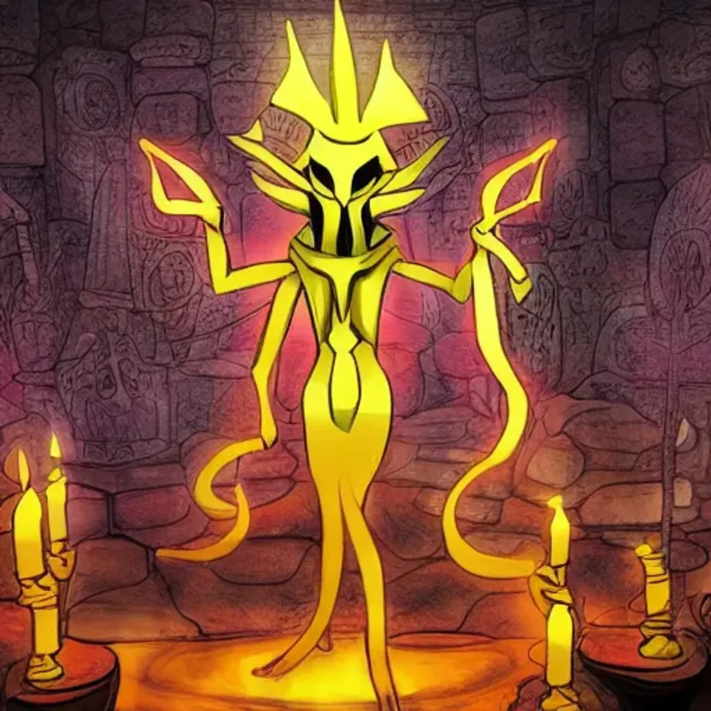 Prompt: real life photo of Alakazam in an occult temple. 