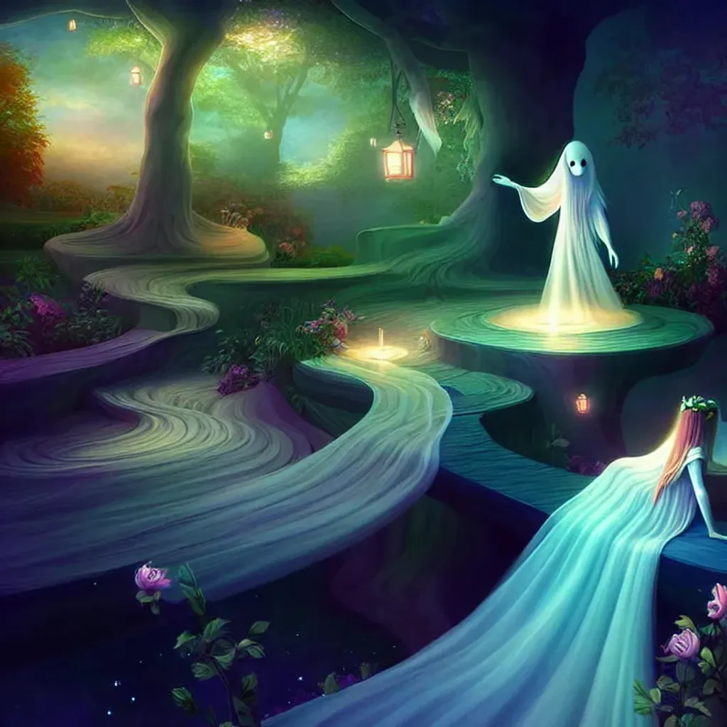 Prompt: Very beautiful artwork, dreamy, ghosts, 3D, isometric render, paintbrush, paintshop pro, digital airbrush 