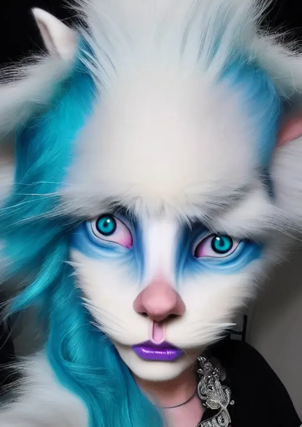 Prompt: young cat girly shapeshifter fursona humanoid with flowing wavy white hair, oceanblue, indigo, cream, Fulvous, silver, eyes, soft white body fur wearing  high silver boots, fashion model style, furaffinity, detailed and intricate, elegant aesthetic, ornate, hyper realistic, fantasy airbrush art by Rubens, symmetrical facial features, accurate anatomy, volumetric clouds, god rays, stars, nebulae, fractal murmuration of crystals in the style of Donato Giancola, high radiance, sense of awe, sharp focus, hyper-detailed, hyper-realistic, subtractive lighting, cinematic lighting, Poser 128k UHD Octane pi, fractal, fBm