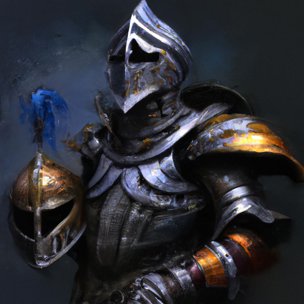 a fit fantasy knight wearing hall helm brass gothic