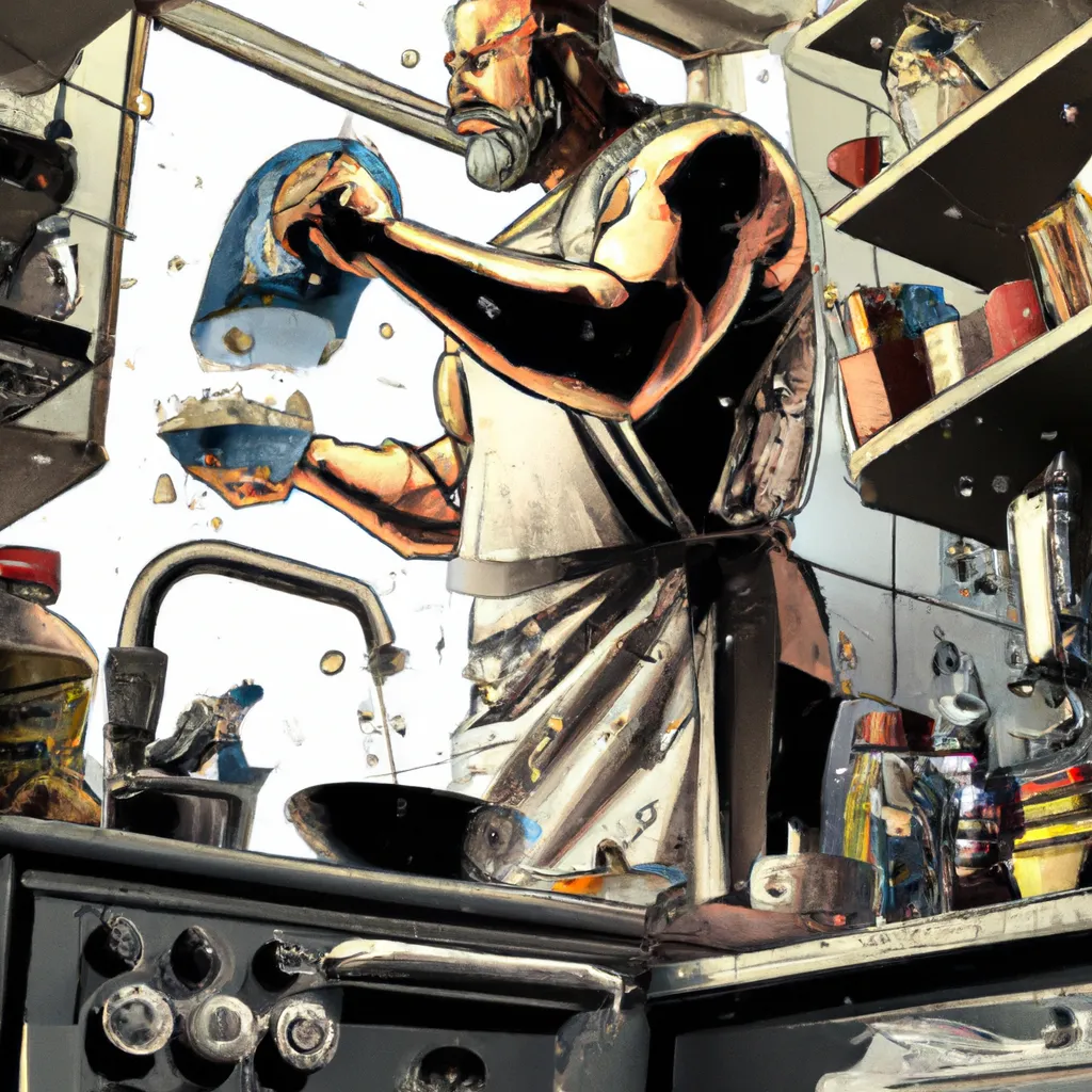 Prompt: The comic-book cover art of a superhero in his forties with slightly greying hair and a big belly, washing the dishes, by Frank Miller, everyday messy kitchen scene backdrop, markers and ink, back-lit lighting, digital art, High Resolution, perfect composition, beautiful, detailed, intricate, trending on artstation, 8K, photorealistic concept art, soft natural volumetric cinematic perfect light, chiaroscuro, award-winning comic book art, masterpiece, artgerm, Dave Gibbons, Frank Miller, Steve Ditko, Osamu Tezuka, Jim Steranko, Will Eisner, Brian Bolland, John Romita Jr, Steve Dillon, Jack Kirby, Frank Frazetta, Wally Wood, Neal Adams, Jason Aaron, Brian Micheal Bendis, Bill Finger, Jerry Siegel, Stan Lee