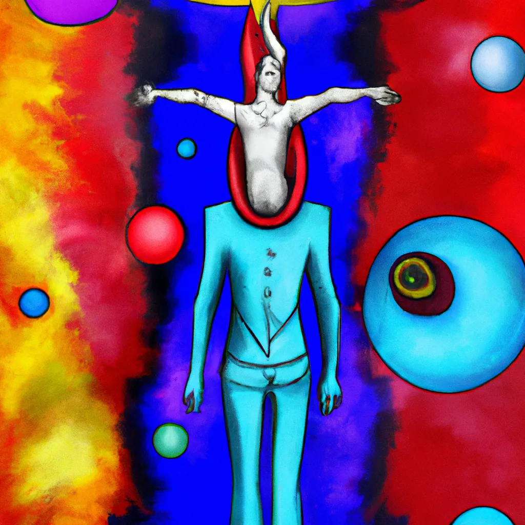 Prompt: human experiencing complete ego and body dissolution into the universe, in the style of Dali, bright colors