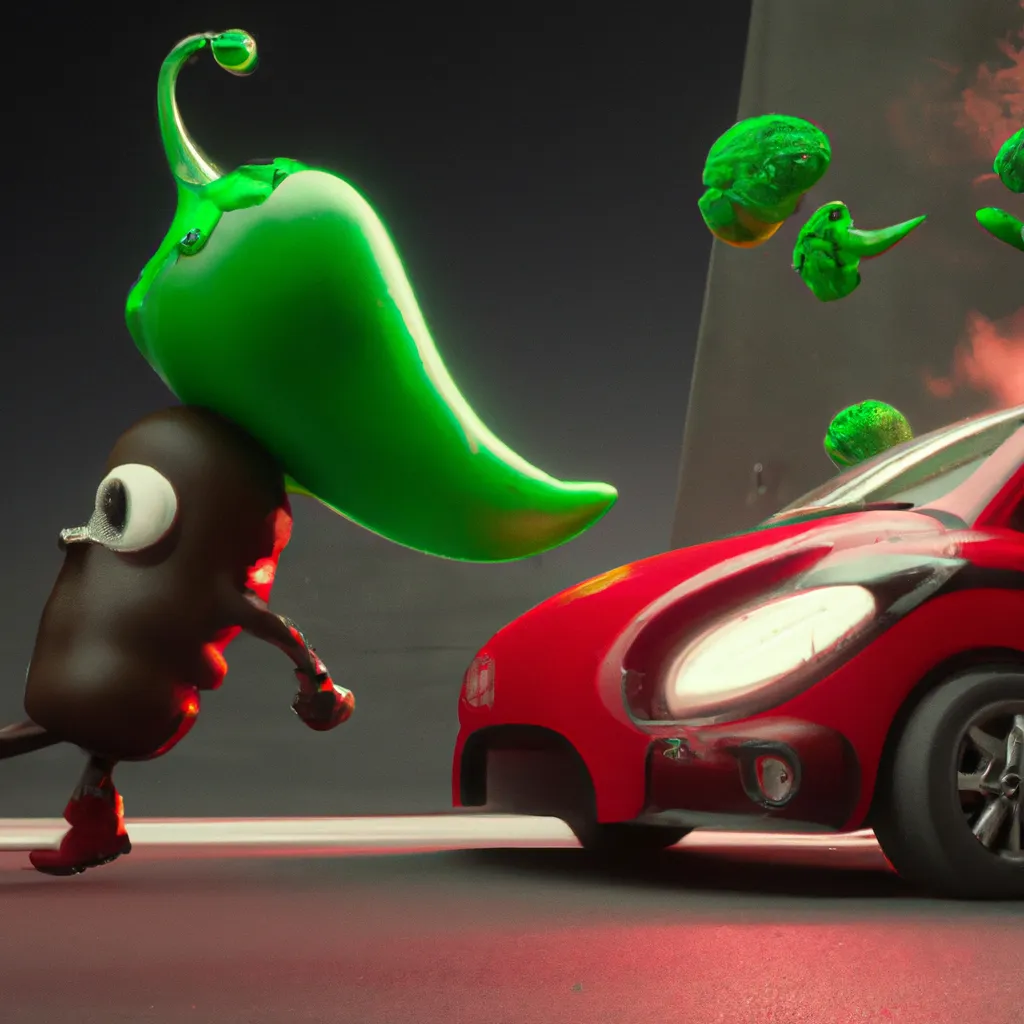 Prompt: Two race cars of anthropomorphic hot chilis peppers, one red and one green, racing with each other, cyberpunk, redshift render, 4k ultra-detailed  | Giant Cosmic mushroom  | cute girl | in the style of Magritte  | use brown, black, gray, white soft muted colors | 3d render | octane lighting | dream fantasy | computer chip| IC chip | golden ratio | Disney Pixar Dreamworks 