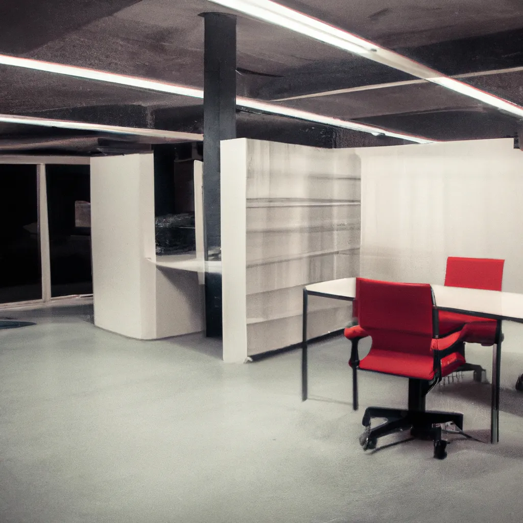 Prompt: An office interior in the style of brutalism