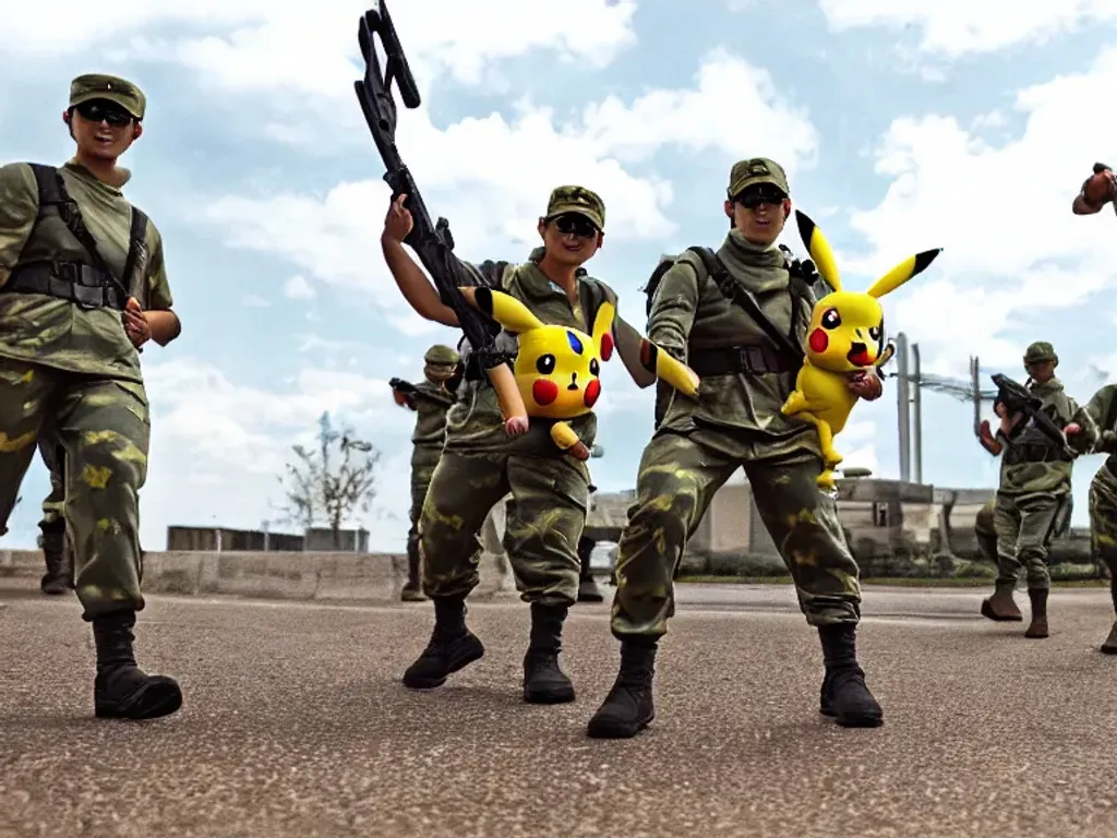 Prompt: Pikachu with soldiers