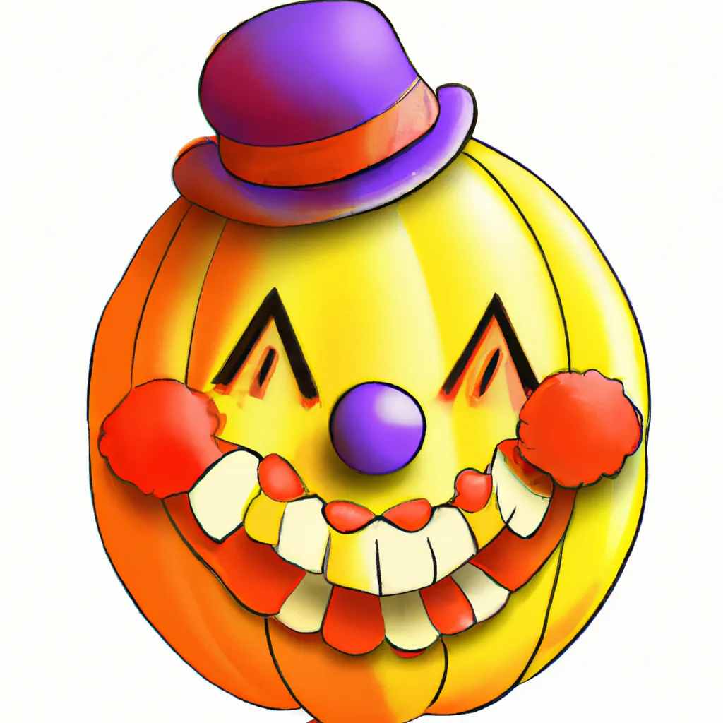 Prompt: A pumpkin with a clown face carved into it, digital cartoon art