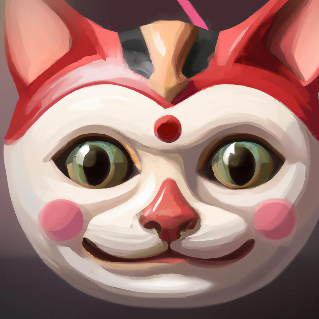 Prompt: a close up of a cat wearing a Japanese oni mask, a character portrait by Lü Ji, featured on polycount, pop surrealism, behance hd, detailed painting, 2d game art