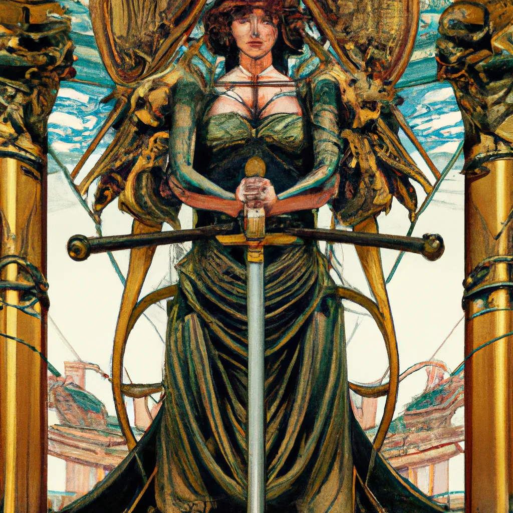 Prompt: Symmetric,character portrait by Alphonse Mucha,Greg Rutkowski,astounding ancient unsettling villainess statue with a katana,in the Louvre Museum,facing towards the camera with swagger,art nouveau era,poster art print,19th century,machinery,chic awesome vibe,200m,dull dark colours,intricately detailed,rich colour palette,4K,award winning,professional lighting,highest quality, trending on Art Station,