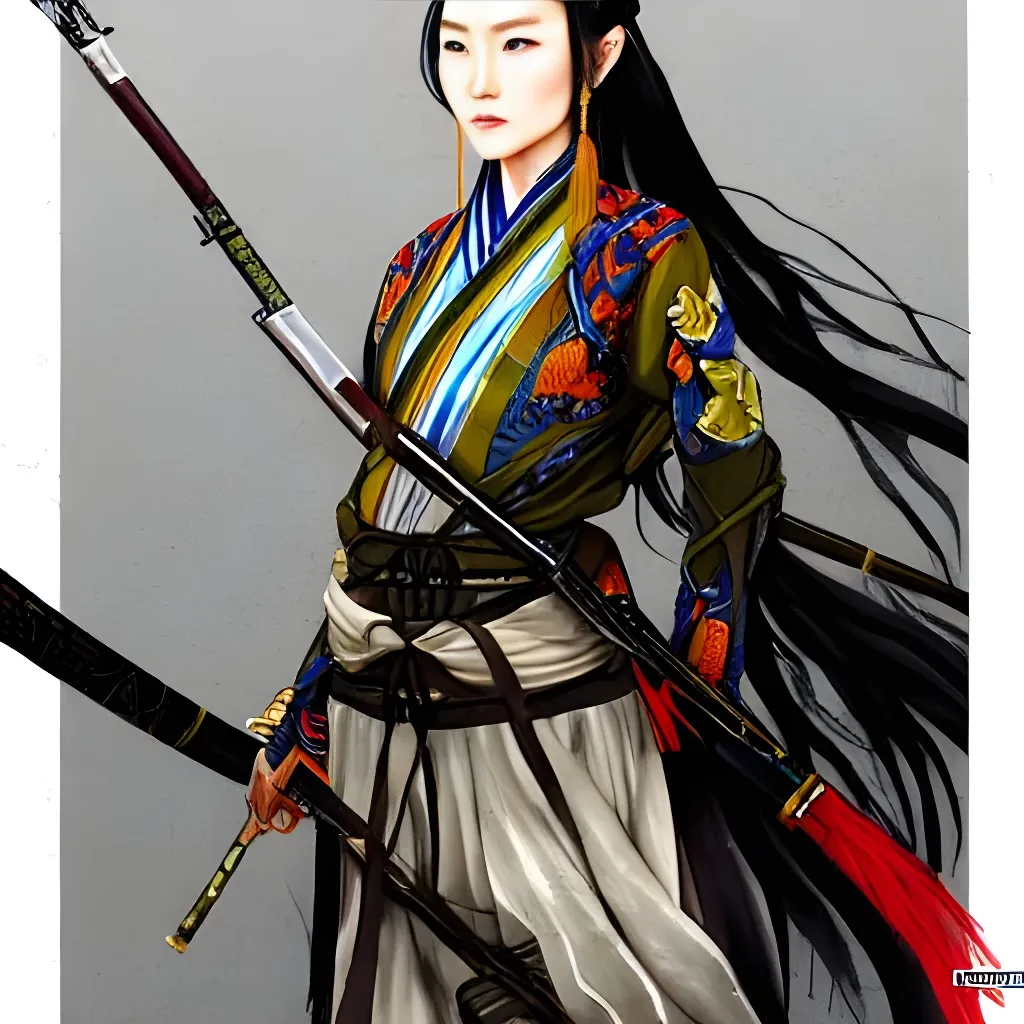 Prompt: An epic fantasy wuxia illustration portrait of a beautiful Chinese female sharpshooter sniper soldier wearing tactical military hanfu, full body xianxia, intricate linework, depth of field by Yoji Shinkawa, artstation, pixiv, artgerm, unreal engine, masterpiece, bright colours, high quality