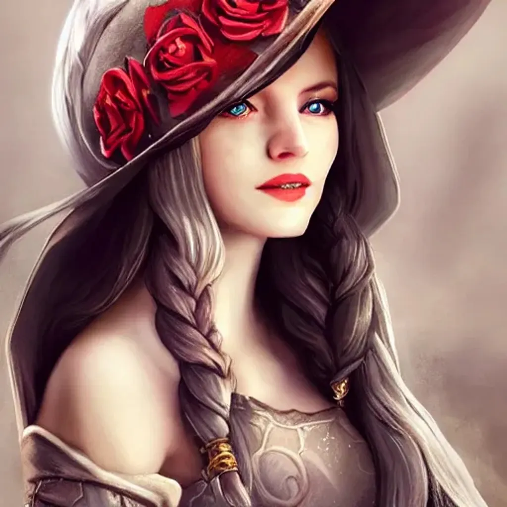 Prompt: Portrait of {jaina proudmoore} with {white} hair and with cute face and {red} eyes, strawn hat, black rose flowers, {flowerfield}, perfect composition, hyperrealistic, super detailed, 8k, high quality, trending art, trending on artstation, sharp focus, studio photo, intricate details, highly detailed