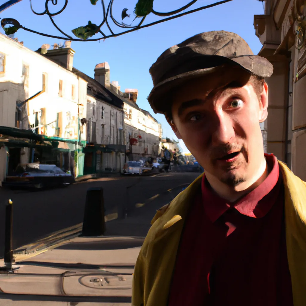 Prompt: a portrait photo of a goblin detective, interesting lighting, vivid color, friendly, f/22 35 mm, on a quaint British street