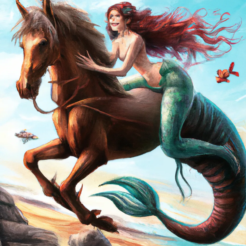 Prompt: A mermaid riding a centaur, digital art, very detailed, fantasy illustration, hyperrealist, anime style