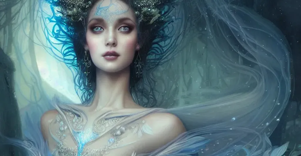 Prompt: beautiful goddess, wearing gown of ice | fantasy, hyper-detailed, accurate anatomy, symmetrical facial features, sharp focus, volumetric lighting, 16k | karol bak, yoshitaka amano, tom bagshaw, aurora, zbrush cel-shaded, cgsociety | ethereal beautiful astral vaporwave storybook illustration, dark fantasy