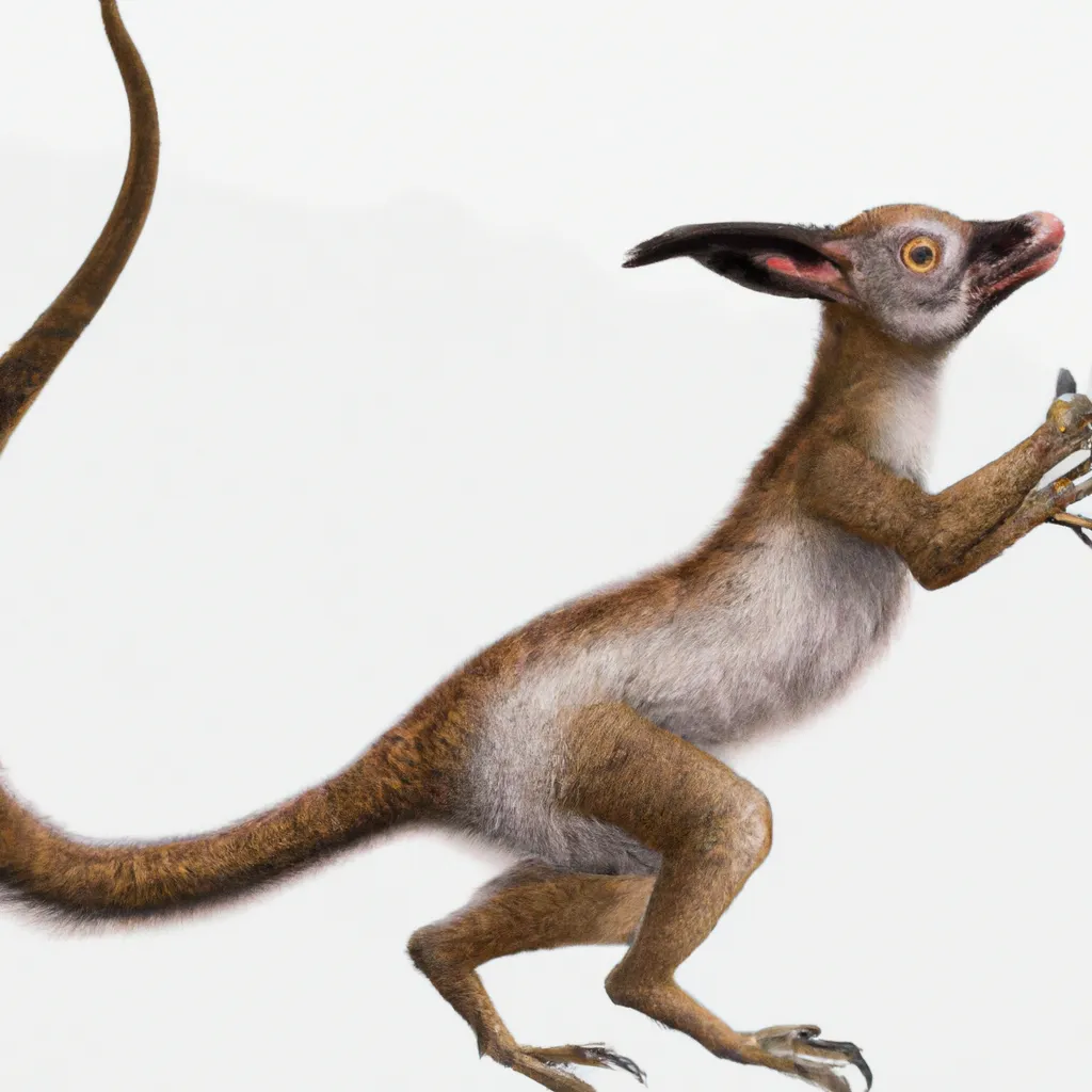 Prompt: bizarre animal, fictional strange bone and muscle structure of a dinosaur, it's chimera of Sunda Flying Lemur with a salamander body, but has macrauchenia's trunk and it's beak is similart to the duck-billed platypus . amazing, warning coloration skin,  pre-historic, Full shot, Long shot, speculative evolution. Highly realistic, accurate anatomically correct paleoart, ultra-realistic CGI representation,  hyperrealistic, award-winning wildlife photography,  4k, trending on artstation, staged photography , scientifically correct